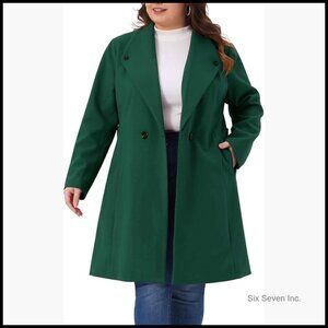 Polyester Tencel Pea Coat Double Breasted Belted Winter Coat Plus Size